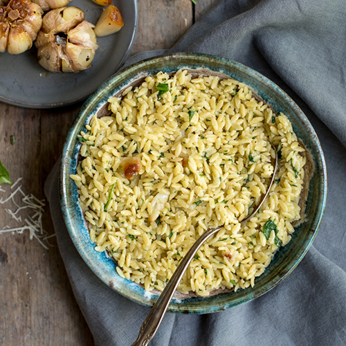 Creamy Roasted Garlic and Spinach Orzo Farm Flavor Recipe